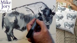 The Sunday Art Show - Bison Watercolor Painting - I See You Looking